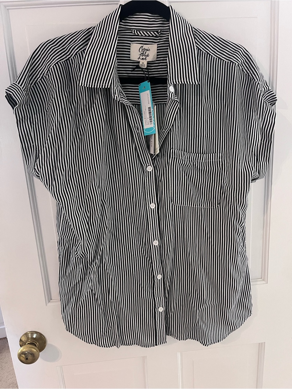 Cynthia Rowley Women's Black & White Stripe Button-Down Blouse